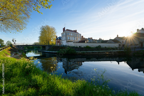 The Loing canal in Nemours city. Île-de-France region