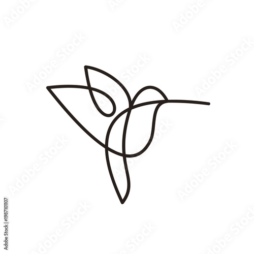 Minimalist Hummingbird Continuous One Line Art Flying Design Logo