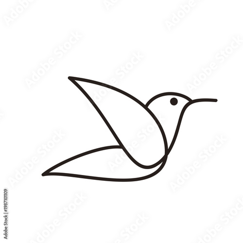 Minimalist Line Art Flying Hummingbird Vector Illustration Logo Design