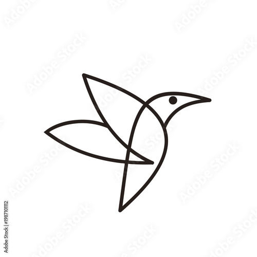 Minimalist Hummingbird Line Art Logo Design Flying Bird Icon Vector Illustration