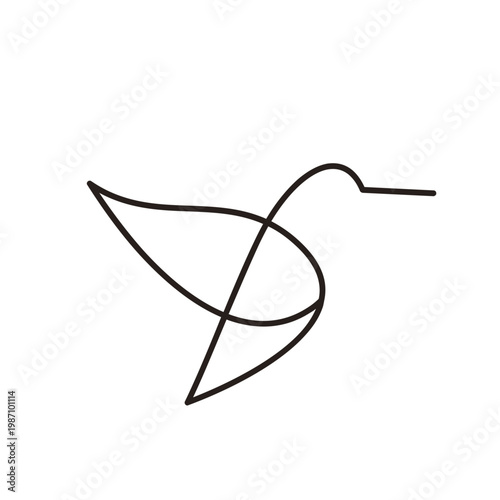 Minimalist Continuous Line Art Flying Hummingbird or Bird Icon Design