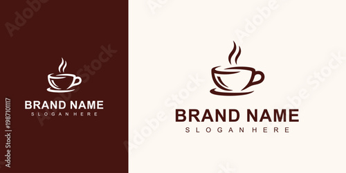 Logo Design Template with Steaming Coffee Cup and Placeholder Text