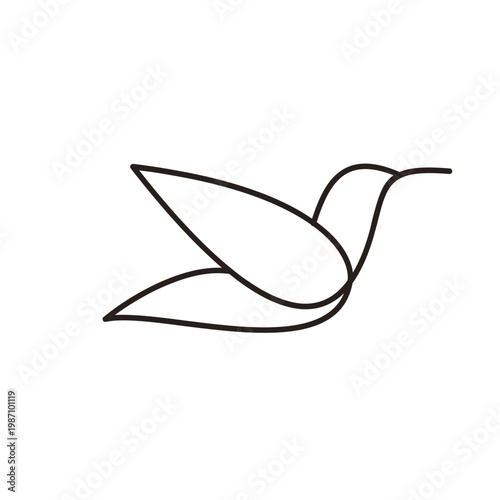 Minimalist Line Art Hummingbird Flying Vector Illustration