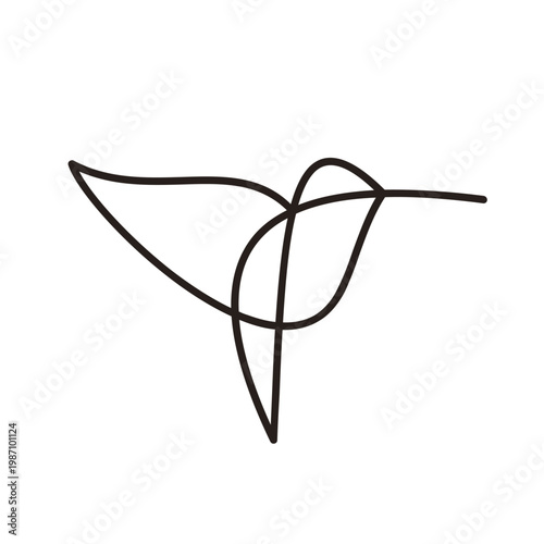 Minimalist Continuous Line Art Drawing of a Flying Hummingbird