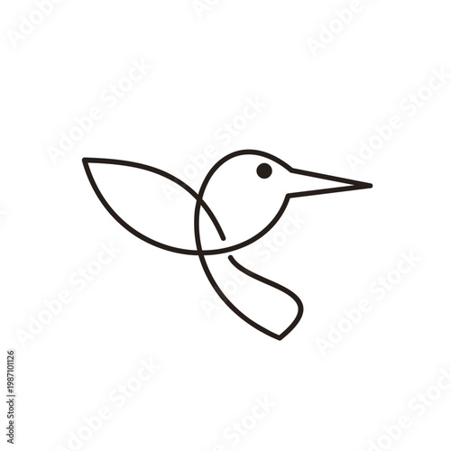 Minimalist Line Art Hummingbird Flying Illustration on White Background