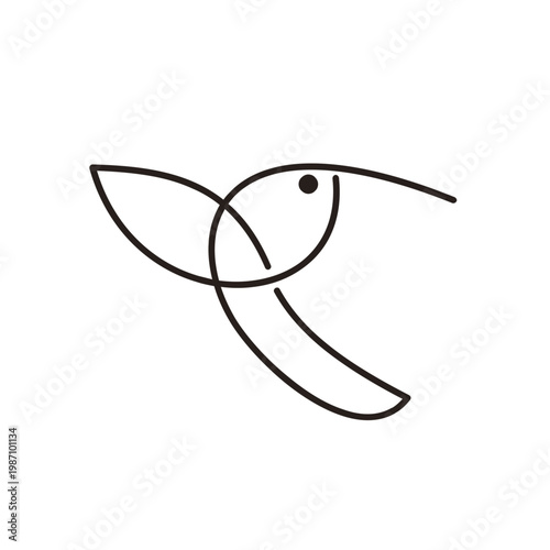 Minimalist Black Line Art Hummingbird Logo Design, Elegant Flying Bird Icon Vector Illustration