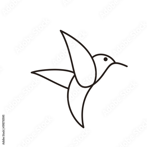 Minimalist Line Art Hummingbird Flying Simple Vector Illustration