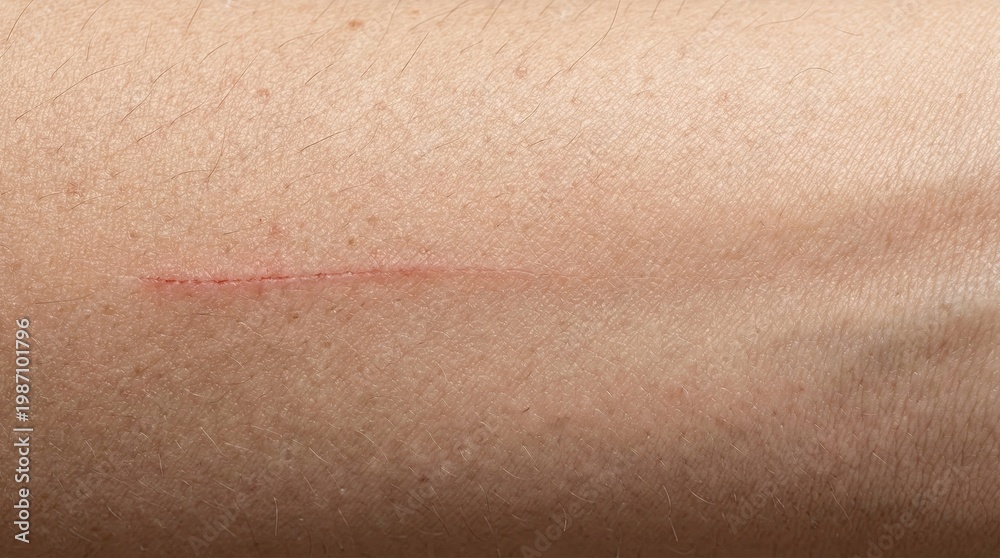 Fototapeta premium Thin line fading on skin surface in macro concept of recovery and healing