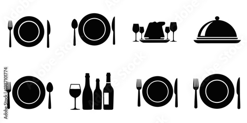 Table Settings and Dishes Icons for Menus and Packaging