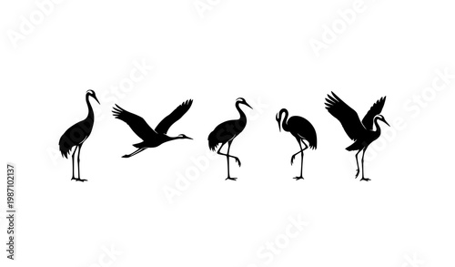 Minimal crane logo set elegant bird silhouette modern wildlife branding vector