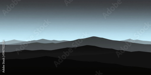 Abstract Mountains in silhouette: Majestic mountain silhouettes rise in layers against a gradient sky, evoking tranquility and the awe of nature's artistry.