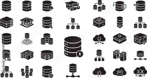 Database Storage and Management Icon Set Collection