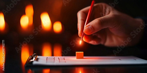 Precision Conceptual Photography with Hand Lighting Small Object on Geometric Clipboard at Enigmatic Mood Lighting