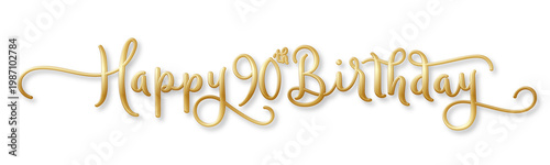 Photography HAPPY 90th BIRTHDAY gold brush calligraphy banner with flourishes on transparent