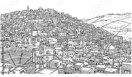 Foto Amman Jordan city sketch vector hand drawn landmark architecture illustration is