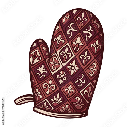 This image showcases a beautifully designed oven mitt featuring a quilted texture and rich burgundy colors, perfect for adding style to your kitchen while baking.