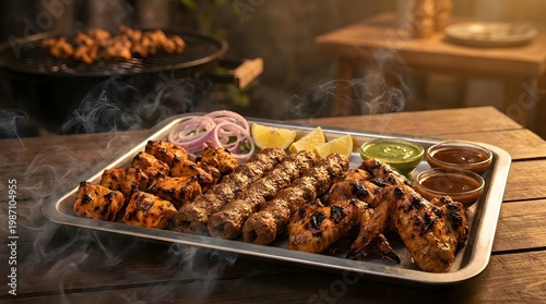 Assorted Pakistani BBQ Platter with Chicken Tikka Seekh Kebab and Grilled Wings