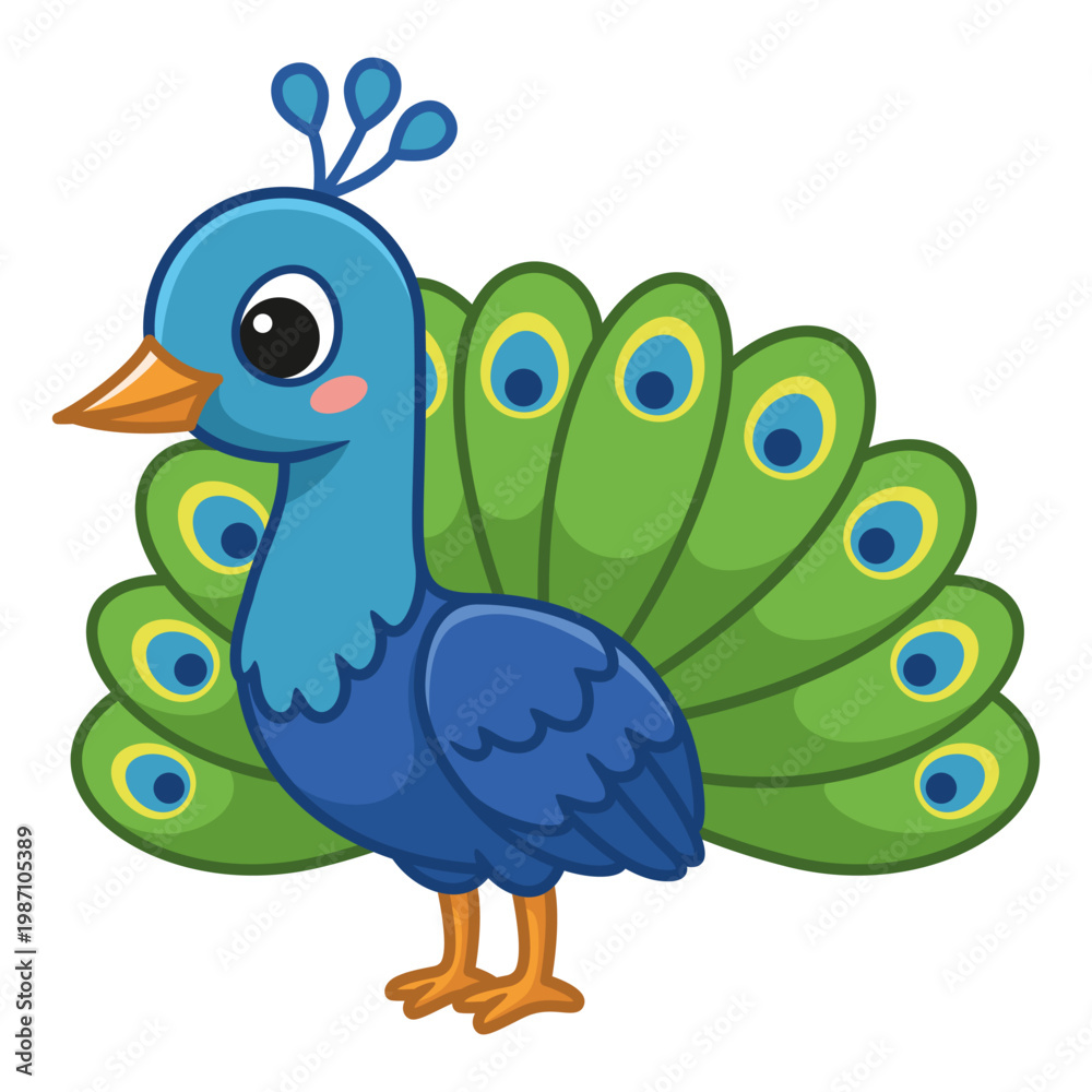 Obraz premium Cute Peacock Bird Cartoon Illustration