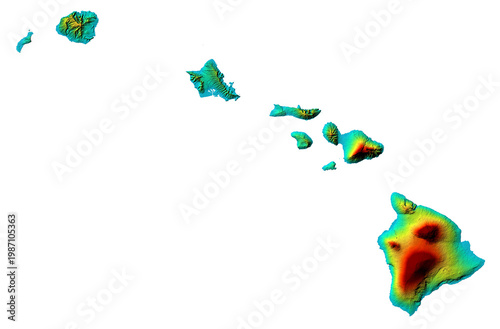 Hawaii Map Detailed Elevation Terrain Isolated Transparent Background