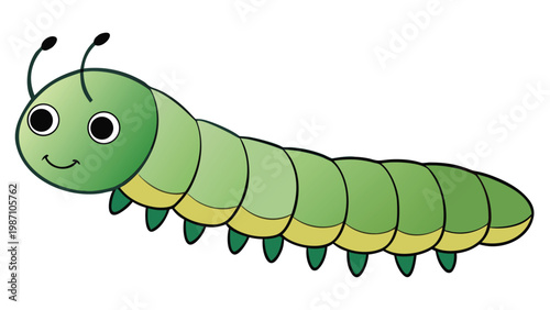 A colorful cartoon caterpillar with a friendly face and segmented body crawling on a white background that is suitable for children's educational materials and storybooks