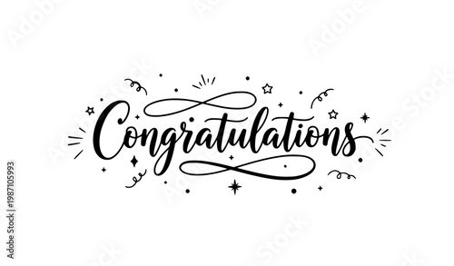 Elegant congratulations calligraphy lettering with confetti and festive decorative elements vector illustration