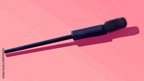 Digital vector image of a makeup tool, mascara brush, on a pink gradient background with shadow