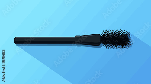 Black eyelash enhancing tool isolated on a vibrant blue gradient backdrop with a simple long shadow
