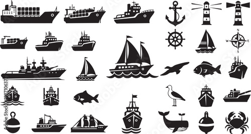 Nautical icons and symbols for maritime design projects