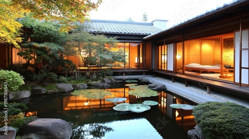 Serene Japanese Garden House at Dusk