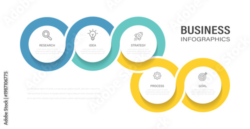 Circular Infographic label design template. 5 step timeline journey. Creative concept for business presentation.