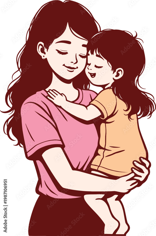 Obraz premium Mother Holding Her Little Child Illustration