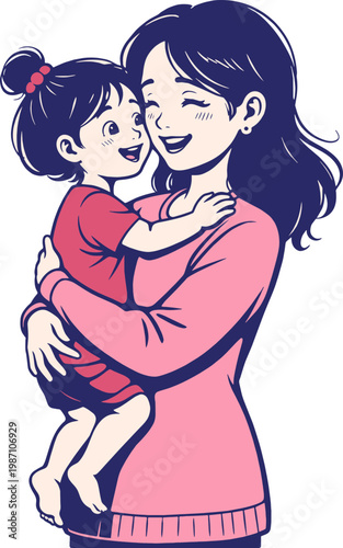 Smiling Mother and Little Girl Illustration