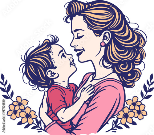 Loving Mother and Small Child Illustration