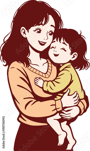Happy Mother and Young Child Illustration