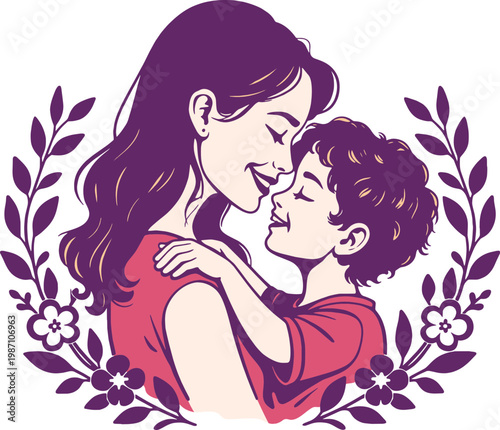 Loving Mother and Child Hugging Illustration