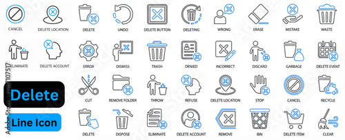 Delete line icon set. Delete icon set Contains icons as delete, trash, remove, erase, wrong and more. Vector illustration.