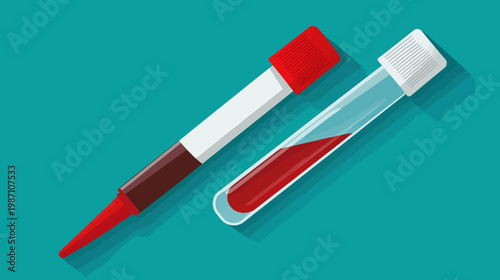 Illustration of laboratory supplies a blood collection tube and a dropper against a teal background