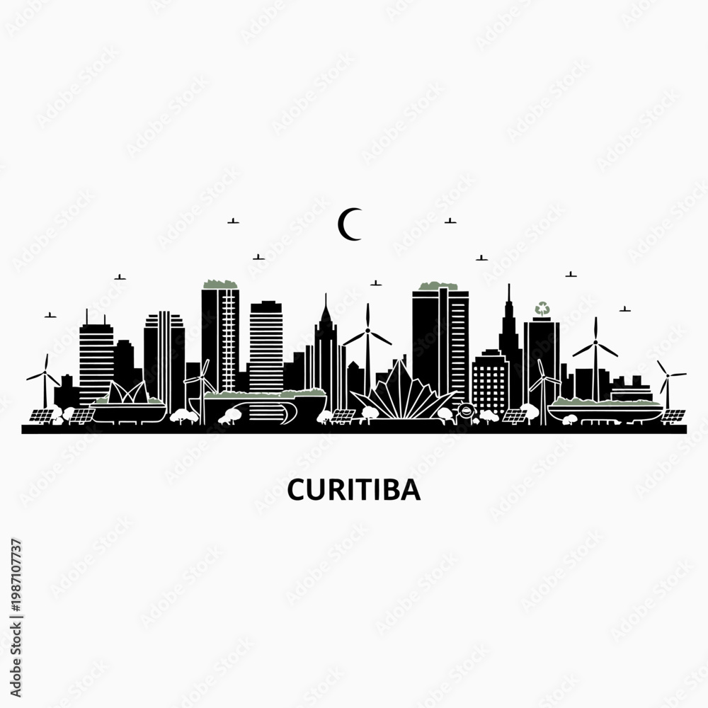 Obraz premium Curitiba Skyline Green Energy Cityscape Silhouette