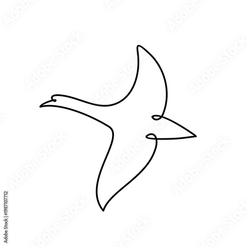 Continuous Line Drawing of Flying Bird, Minimalist Animal Vector Art