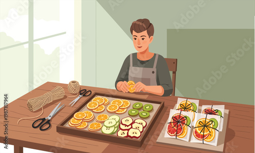 Man Preparing Dried Fruit Slices for Packaging