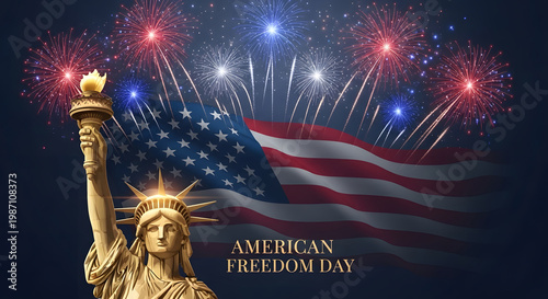 Statue of liberty with fireworks and american flag a celebration of freedom