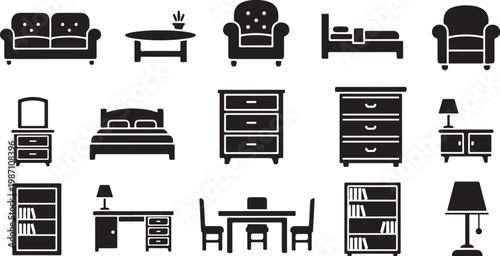 Furniture icons set for home and office design
