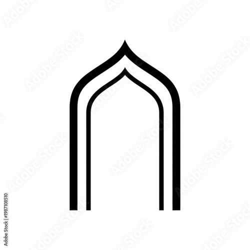 A minimalist black vector graphic illustration of an arched doorway with a pointed top
