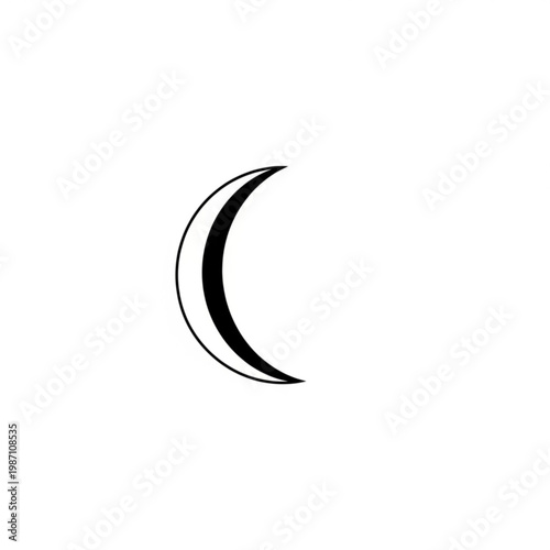 A minimalist crescent moon icon in a simple black and white design