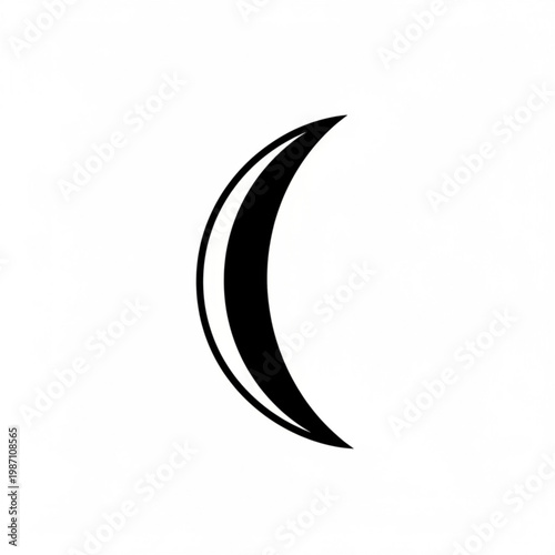 A minimalist crescent moon icon in a simple black silhouette on a white background