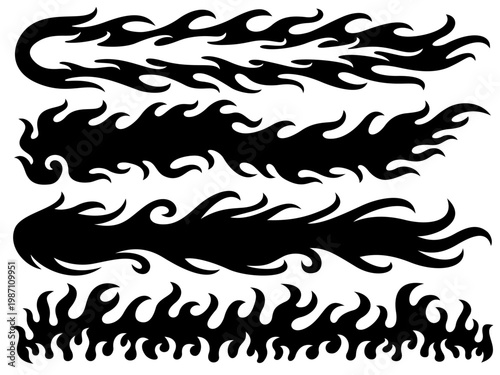 炎のシルエットの飾りラインセット