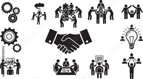 Business Partnership and Teamwork Icon Set Graphic Design
