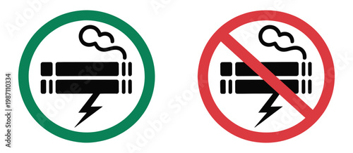 No smoking no vaping combined sign, prohibition symbol with red and green no smoke circle, stop icon warning for restricted air zones and health safety rules.