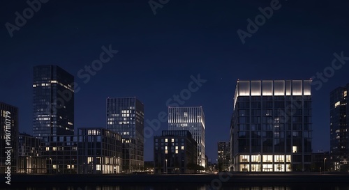 City skyline illuminated at night