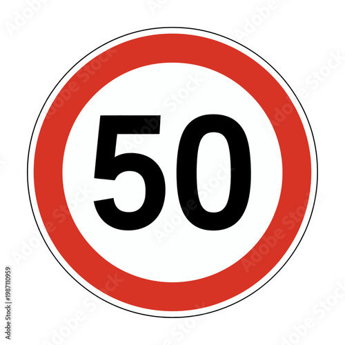 Canvastavla Circular traffic sign vector with a red border and the number 50 indicating a speed limit